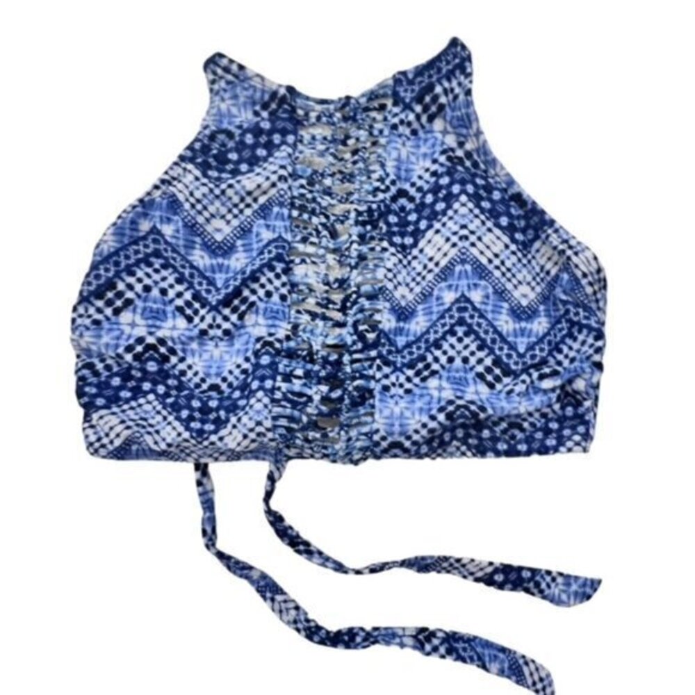 Blue White Bikini Swim Top Size‎ 2X JR (19-21) Stretch Beach Pool Vacation Cute!
